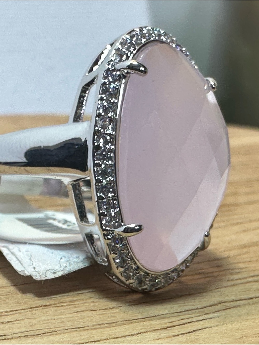 Sterling Silver teardrop rose quartz ring with cubic zirconia sizes 6-9 NEW
